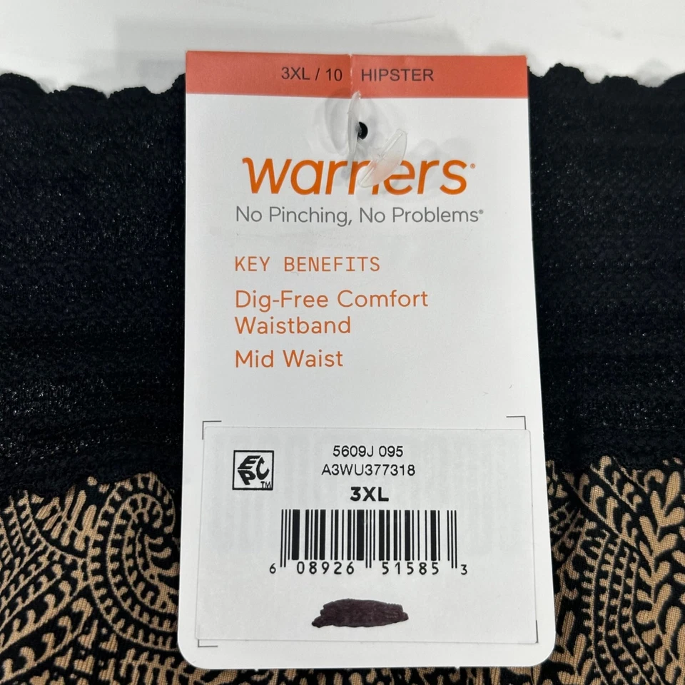 Warner's Mujer Talla 10 3XL Panty Calzoncillo Hipster Encaje Cintura Negro Marrón Nuevo Foto 3 de 4