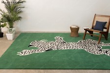 Climbing Leopard - Green, Hand-Tufted 100 Wool Soft Area Rug Carpet