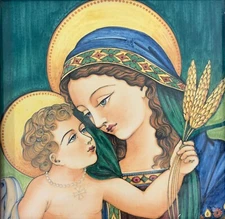 DEVOTIONAL FOLK ART-MADONNA DEL WHEAT-POLYCHROME CERAMICS-DERUTA-GRACE