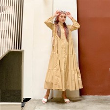 Muslim Women Solid Color Long Maxi Dress Dubai Abaya Loose Kaftan Evening Gown