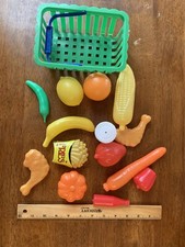 PLAY Food Kitchen Green Plastic Grocery SHOPPING Basket Fruit Vegetable Set Lot