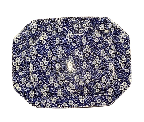 Vtg Crownford Staffordshire Blue Calico  Platter Serving Tray Dish England 15.5”