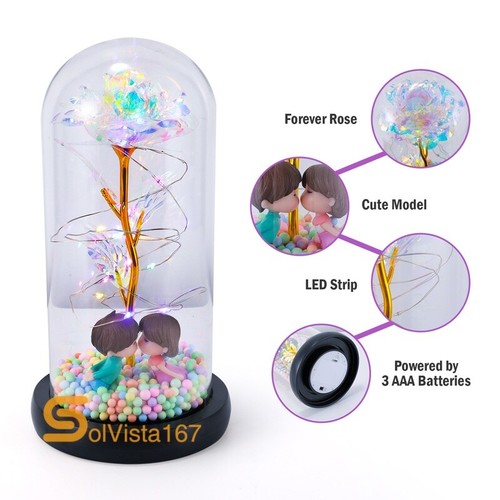 Eternal Forever Romantic Rose Flower In Glass Dome LED Light Mother`s Day Gift - Picture 14 of 102