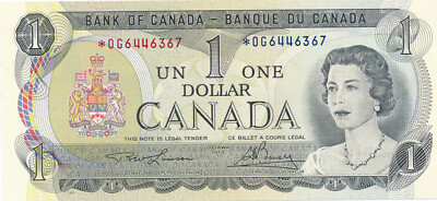 1973 bank note, og prefix notes, consecutively numbers, 1 dollar bank note