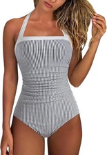 RXRXCOCO Womens Tummy Control Swimwear Halter Neck Swimsuits, Large
