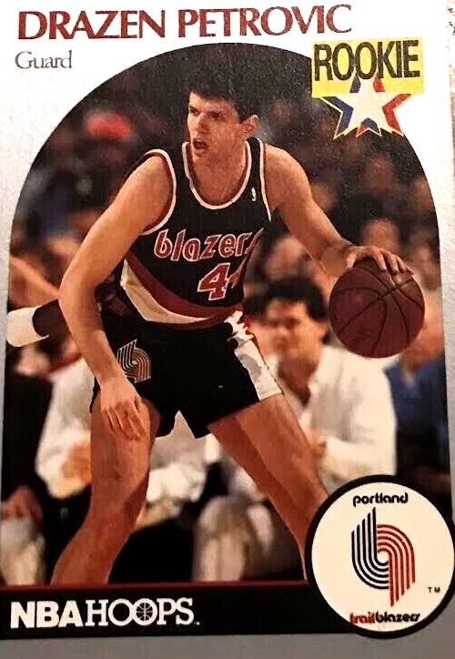 199091 NBA Hoops 248 Drazen Petrovic (RC) Portland Blazers MINT