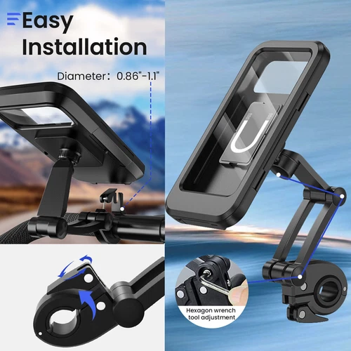Waterproof Motorcycle Bike Handlebar Phone Mount Holder Case for iPhone Samsung - Picture 7 of 19