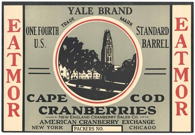 YALE Brand, Cape Cod *AN ORIGINAL CRANBERRY CRATE LABEL* E34, 1/4