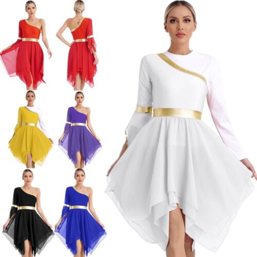 Women's Dress Stage Dancing Costume Irregular Hem Dance Dresses Short Uniform - Afbeelding 1 van 75