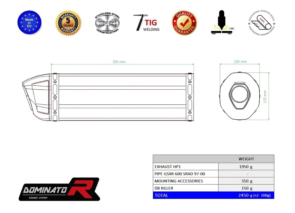 Exhaust silencer muffler DOMINATOR HP1 SUZUKI GSXR 600 SRAD 97-00 + DB KILLER - Image 2 of 2