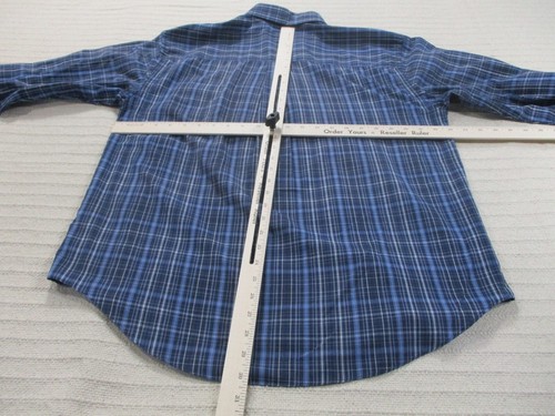 Arrow Shirt Mens Medium 15-15.5 Blue Plaid Button Up Long Sleeve Polyester - Picture 7 of 10