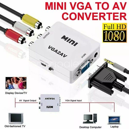 Mini Video Converter 1080P HD VGA to AV 3.5mm Audio Video Signal VGA to RCA US