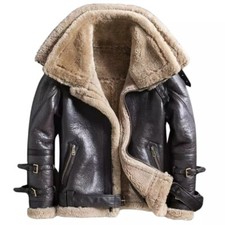 Men RAF Aviator Real Leather Double Collar Ja...