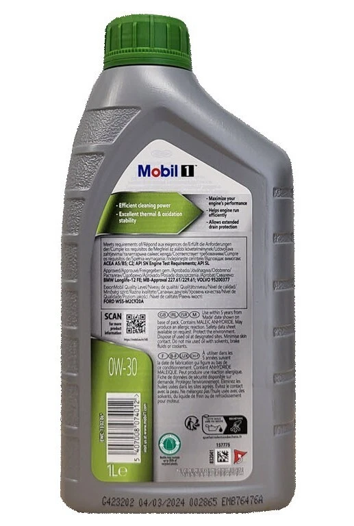 Mobil 1 ESP LV 0W-30  7x1 Liter Motoröl ,  ACEA A5/B5 , ACEA C2 Ford - Bild 2 von 3