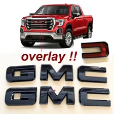 19-25 GMC Sierra 1500 2500 3500HD Canyon Front & Rear Gloss Black OVERLAY Emblem
