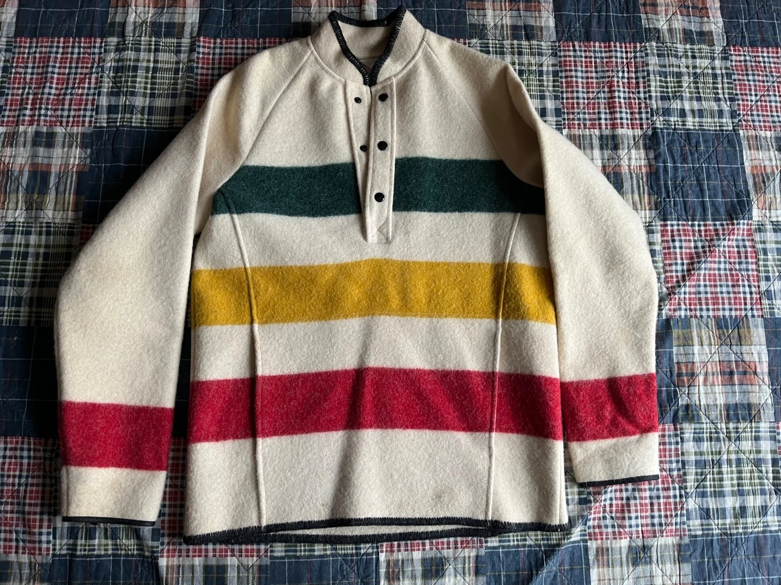 Vintage Woolrich Pullover Giacca Cappotto Off White Hudson Bay Taglia S Misto Lana