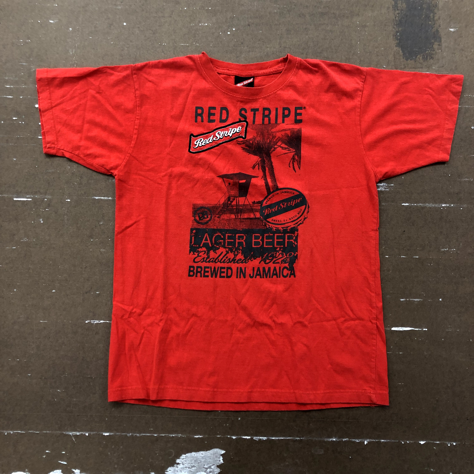 Red Stripe Red Lager Beer Graphic Print Cotton Crew N… Gem