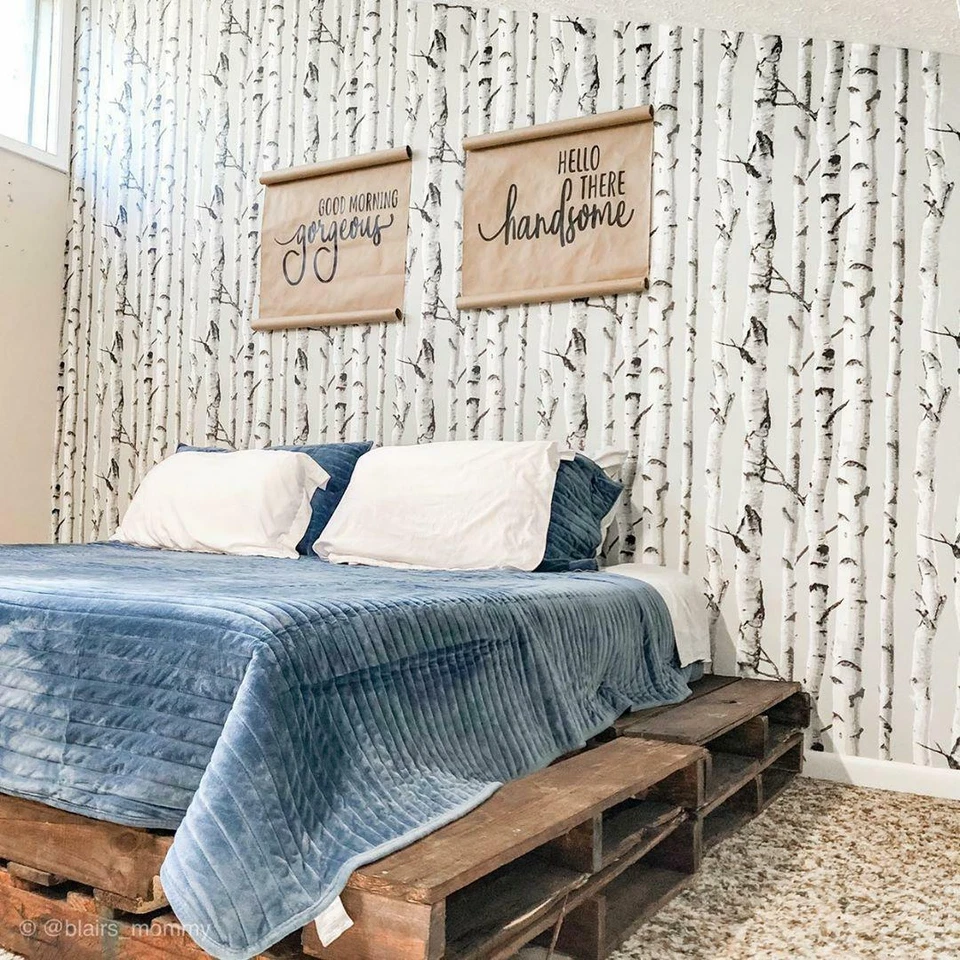 Papel pintado Wallpops Country Chic abedul pelar y pegar negro gris blanco NU Foto 3 de 4