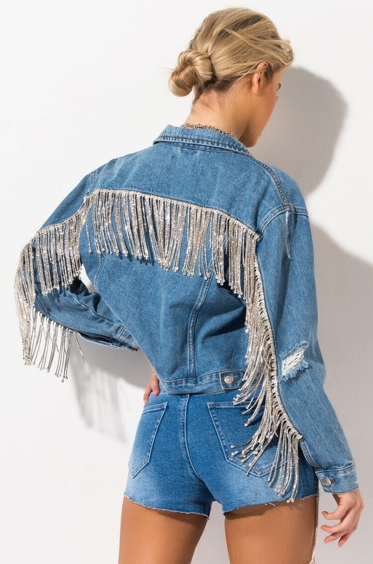 Denim Jacket with Rhinestone Fringe | eBay Denim Jacket with Rhinestone Fringe | eBay