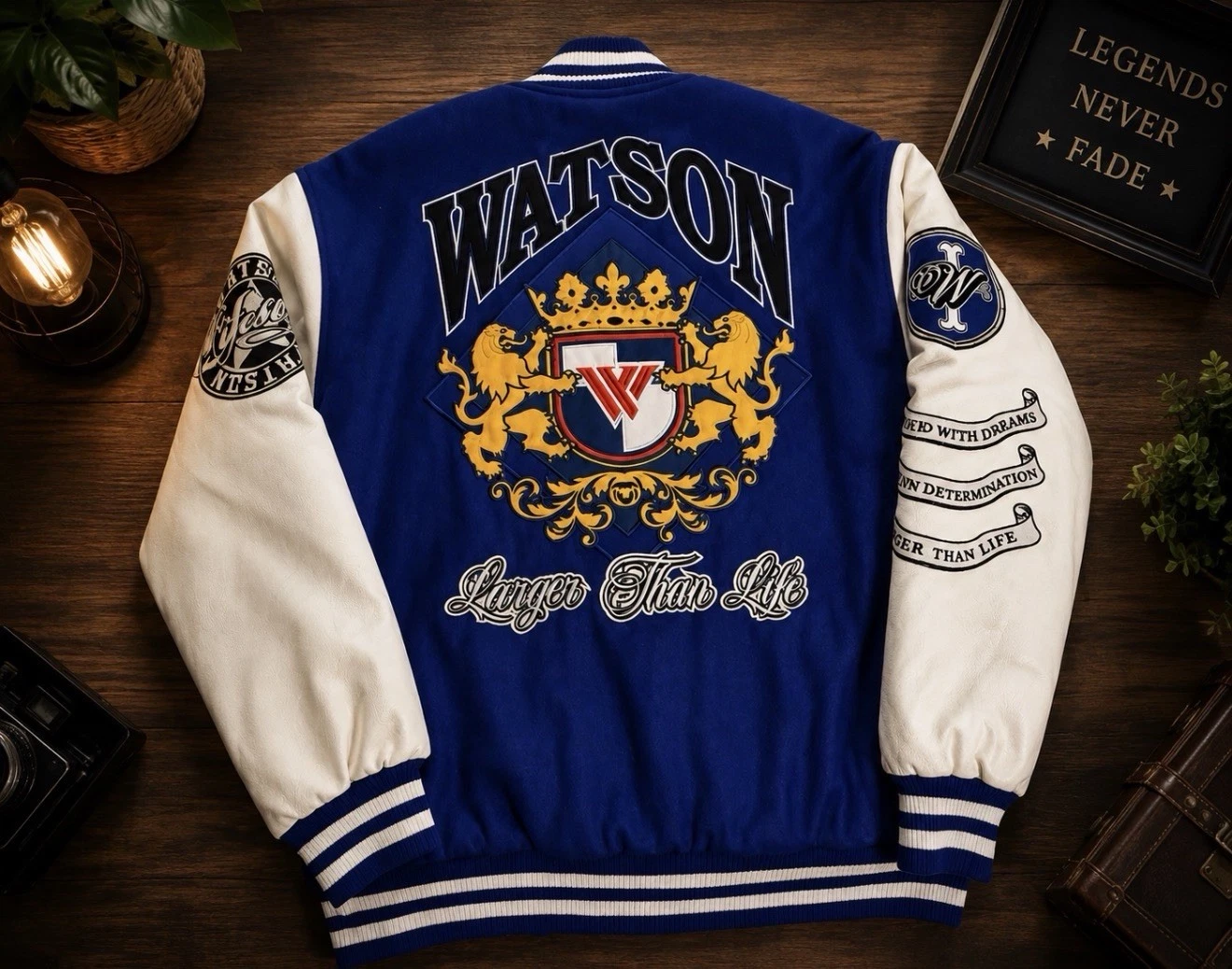 Watson Larger Than Life Varsity Jacket XL New With Tags Blue Letterman Coat - product detail image 2