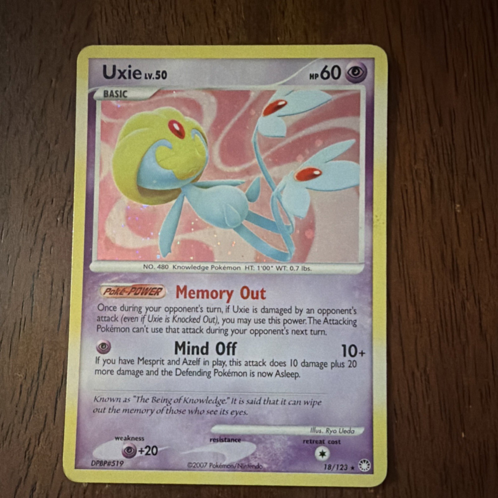 Pokémon Uxie TCG Mysterious Treasures 18/123 Holo Rare 2007 60 LP