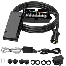 7 Way 8 Foot Trailer Cord with 7 Gang Junction Box Kit, Include 12V 8 FT