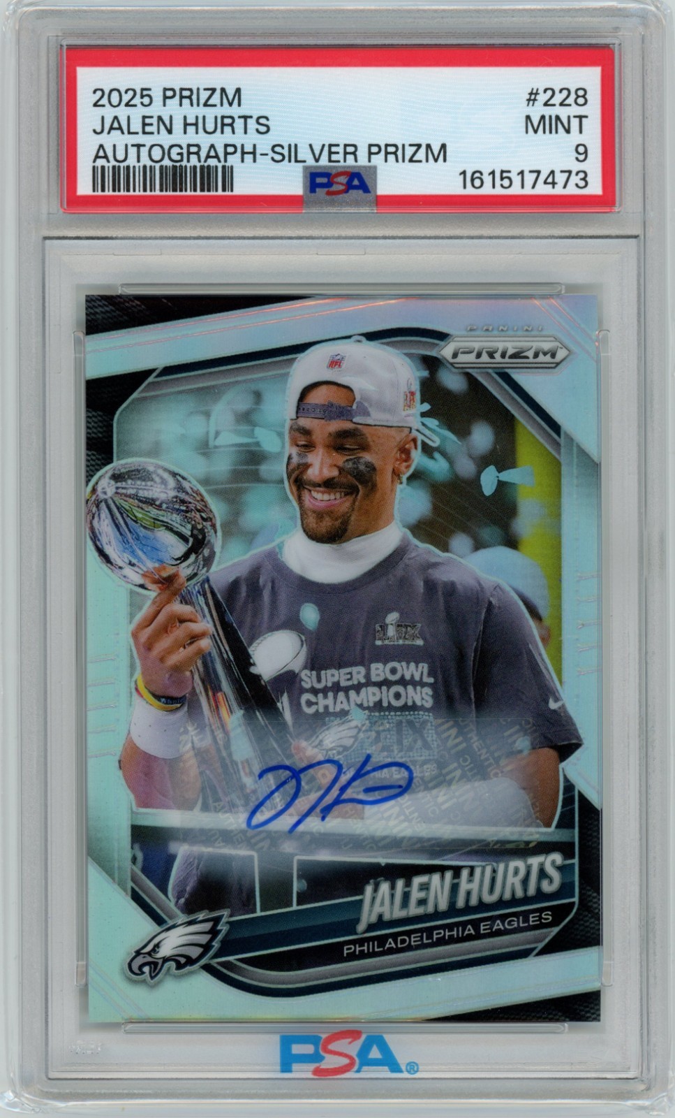 Jalen Hurts 2025 Panini Prizm Auto Silver Prizm PSA 9 MINT #228 Eagles