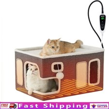 Heated Cat House W/ Adjustable Timer Safe Cozy Pet Shelter Cold Weather New
