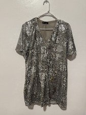 Zara Sequin Short Dress XS Gray Short Sleeve