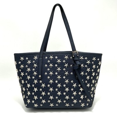 Jimmy Choo Sasha Star Studded Blue Leather Tote Handle Bag + Authenticity Card