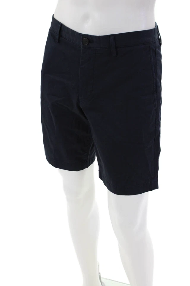 Pantalones cortos de vestir Theory para hombre con botones y bolsillos delanteros planos azul marino talla 30 Foto 2 de 4