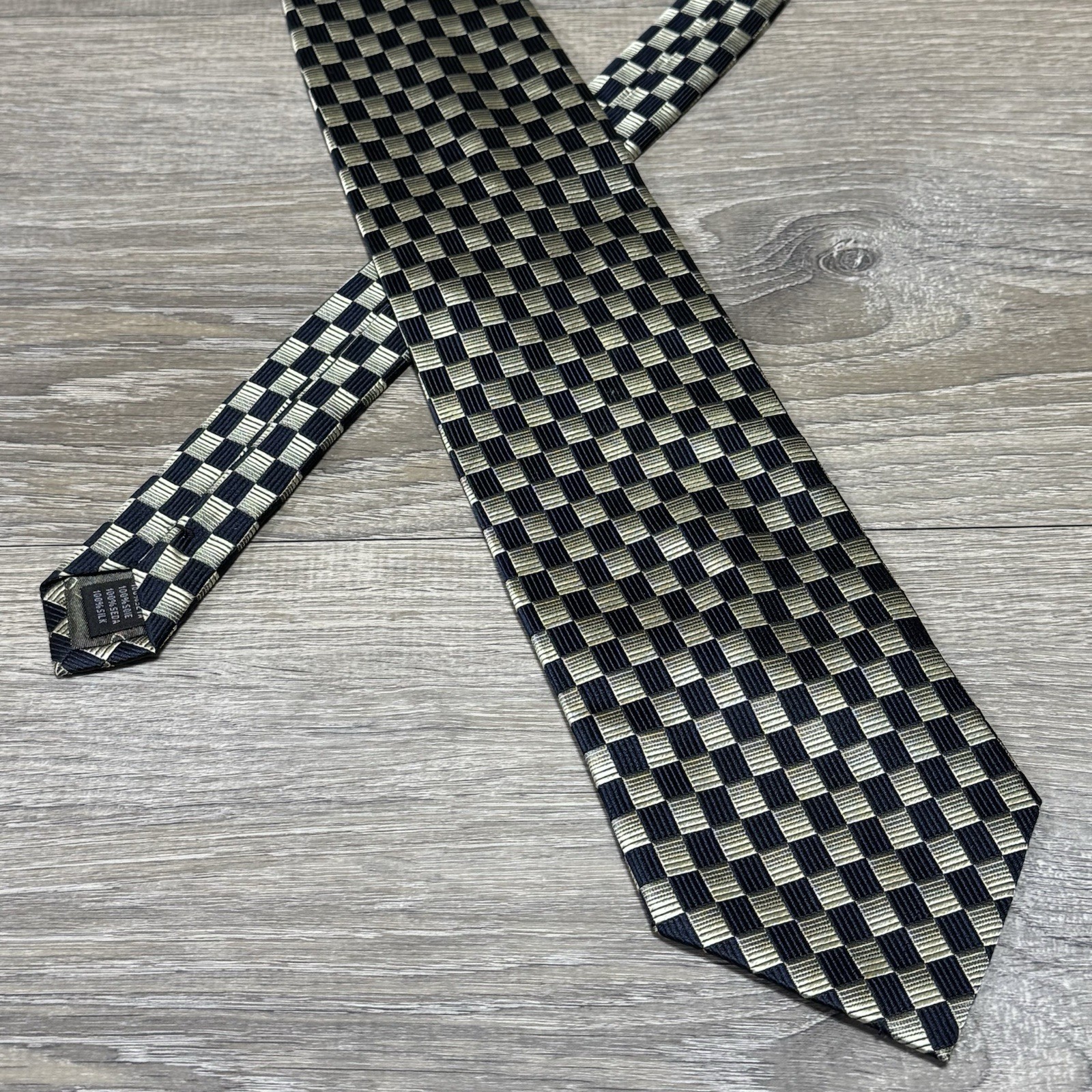 Foggia Handmade 100% Silk Blie Black Gray Geometric Mens Necktie 60” L 3.75” W