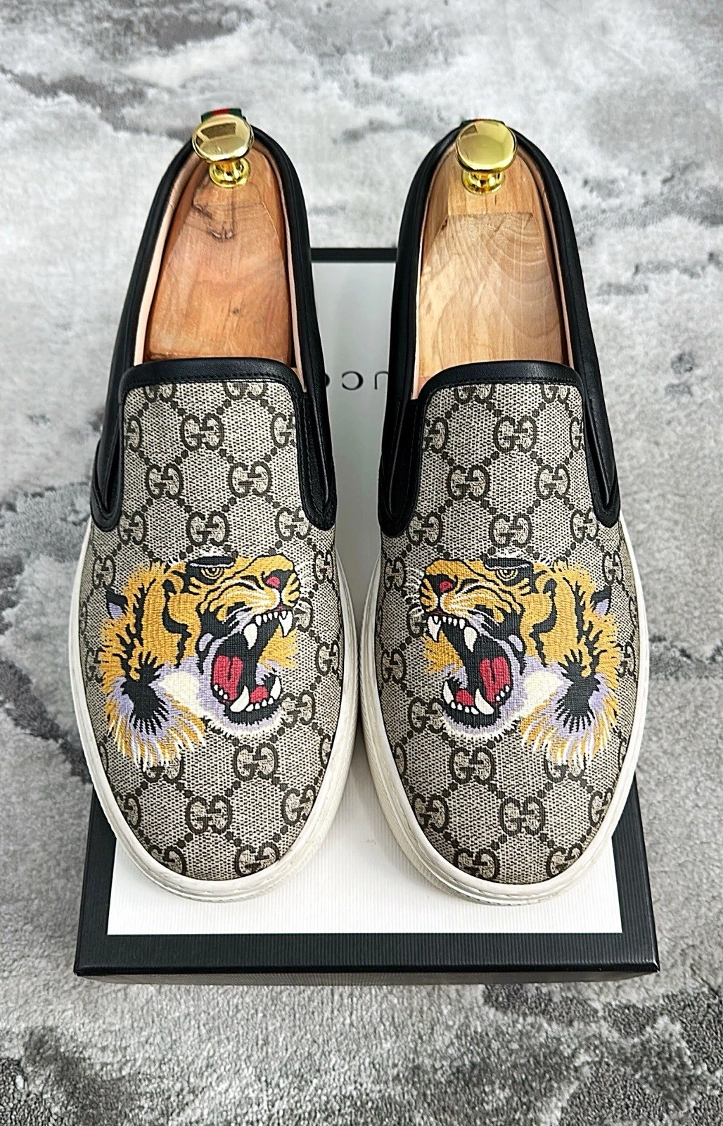 Authentique baskets Gucci Tiger toile cuir homme à enfiler US10 EU43,5 GUCCI/UK9,5