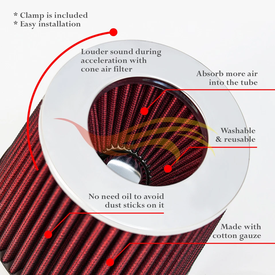 BCP RED 1997-2001 Prelude 2.2L L4 Short Ram Air Intake Induction Kit + Filter - Imagem 4 de 4