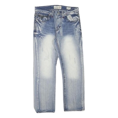 NATION OF SAINTS Herren Jeans Blau Regular Straight Denim Medium W32 L27 Reißverschluss