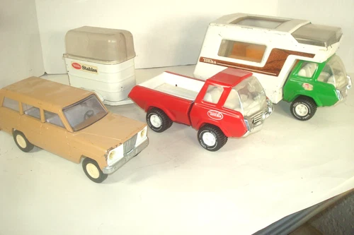 4 TONKA TRUCKS CAMPER PICKUP &HORSE TRAILER JEEP WAGONEER DISPLAY RESTORE MINI's