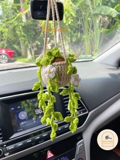 Crochet Potted Plant Car Charm, Handmade Mirror Hanging, Cute Car Accessories