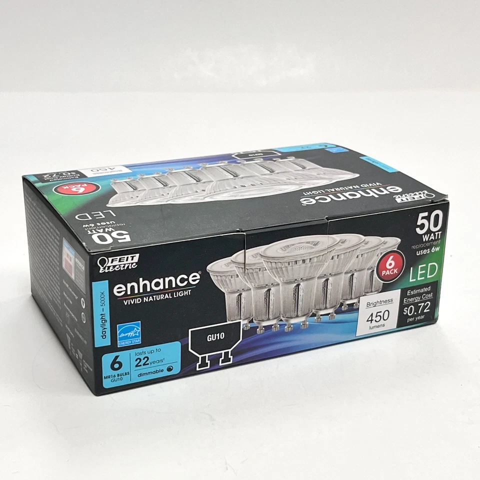 6 pack Feit Enhance LED 6W (50W Equivalent) Light Bulb GU10 MR16 450 lumens - Image 2 of 4