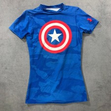 Under Armour Captain America Compression Shirt Youth Boys Small Marvel Blue Camo