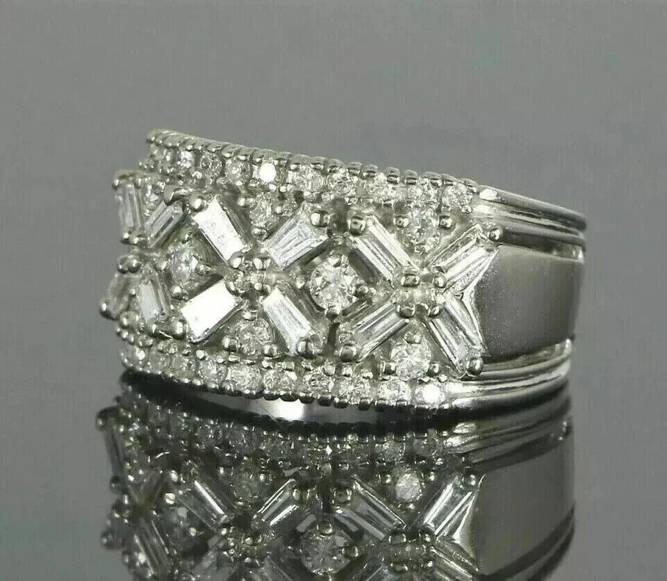 3Ct Baguette Cut Simulated Diamond Men's Wedding Band Ring 14k White Gold Plated — 第 2/4 张图片