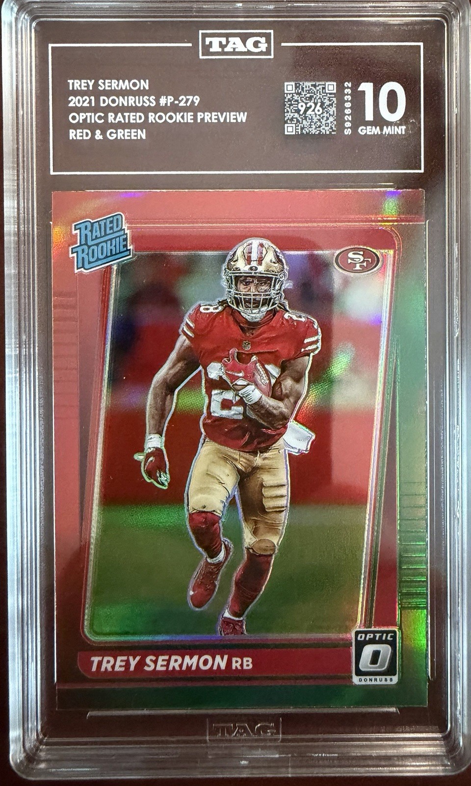 Panini 2021 Donruss Optic Trey Sermon Rated Rookie Preview Red&Green P-279