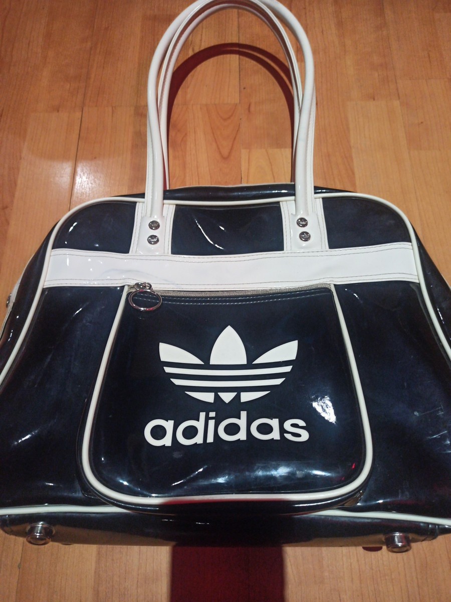 Adidas Retro Bowling Style Bag Navy Blue Trefoil Logo Bottom
