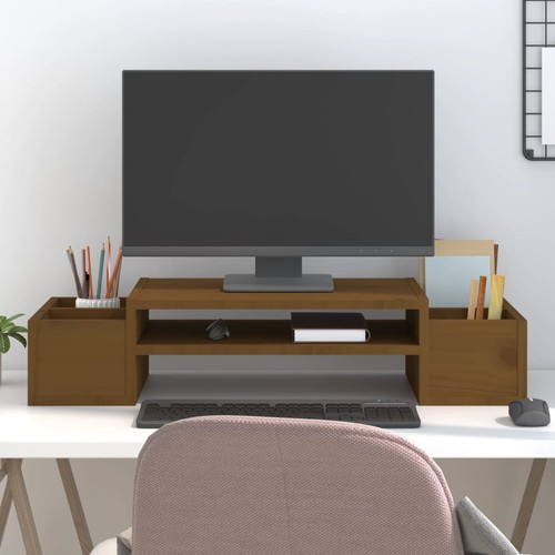 Monitorstandaard 70x27,5x15 cm massief grenenhout zwart vidaXL - Afbeelding 8 van 70