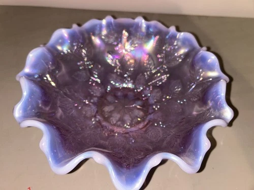 RARE Fenton Lilac Purple Opalescent and Iridescent Ruffled Carnival Glass Bowl