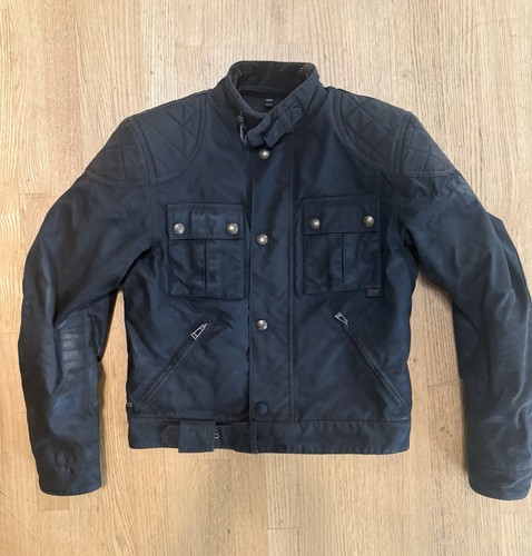 BELSTAFF Brooklands Black Waxed Cotton Motorcycle Jacket Size M w/elbow armor