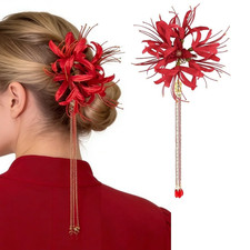 Red Spider Lily Flower Hair Clips,Handmade Lycoris Radiata Flower Hairpin,Elegan