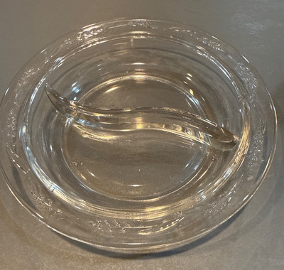Vintage Clear Glass Two part divided relish serving dish wheat decoration