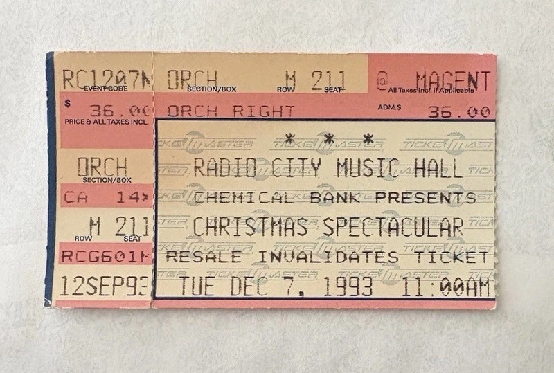 Radio City Christmas Spectacular Ticket Stub New York City 12/7/1993