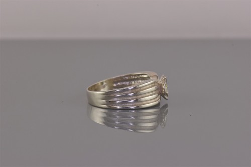 Sterling Silber grün akzentuiert geschnitzte Blume gerippt Bandring 925 Gr: 8 - Bild 3 von 8