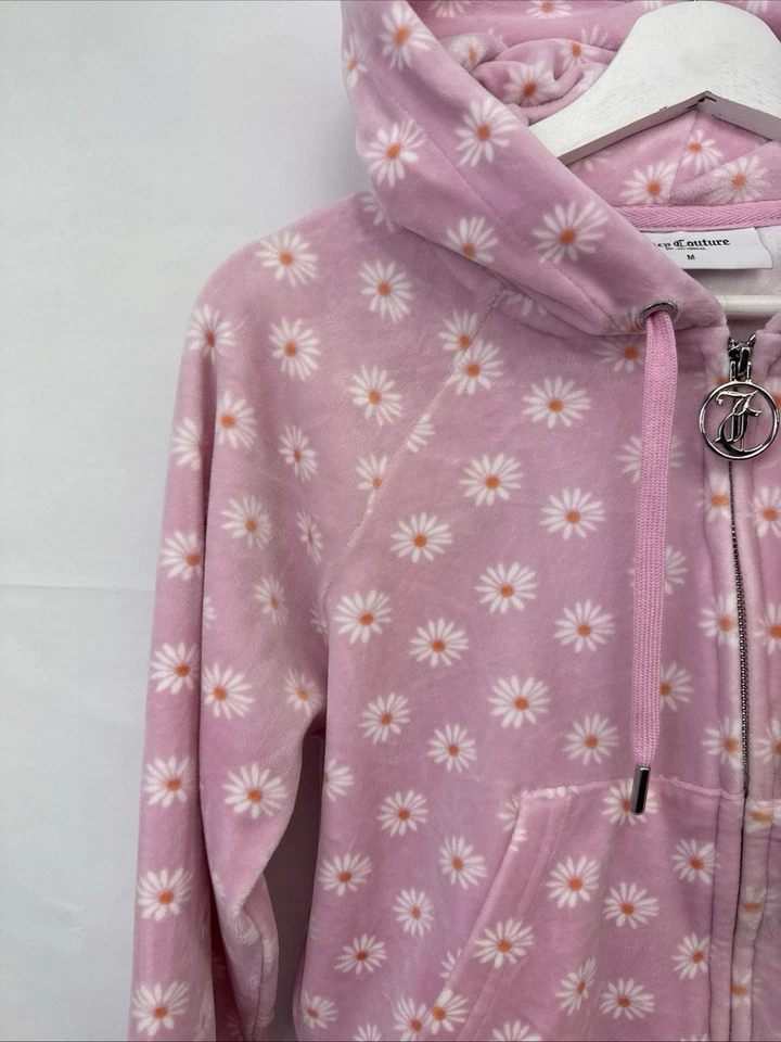 Sudadera con capucha para mujer Juicy Couture rosa floral con elastano cremallera completa (talla mediana) Foto 3 de 4